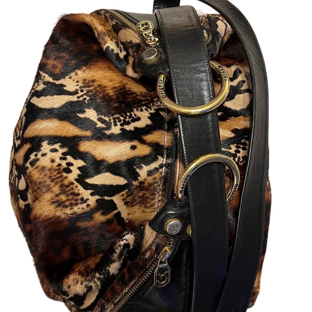👜 Marino Orlandi Italian Classic Black Leather & Shorthair Fur Bucket Sling Bag - Picture 12 of 17